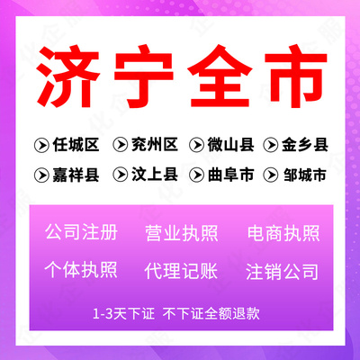 济宁代办营业执照公司注册注销变更减资代理记账年报任城汶上曲阜