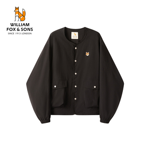 威廉福克斯男装 宽松廓形百搭休闲外套黑色上衣 无领夹克男春秋新款