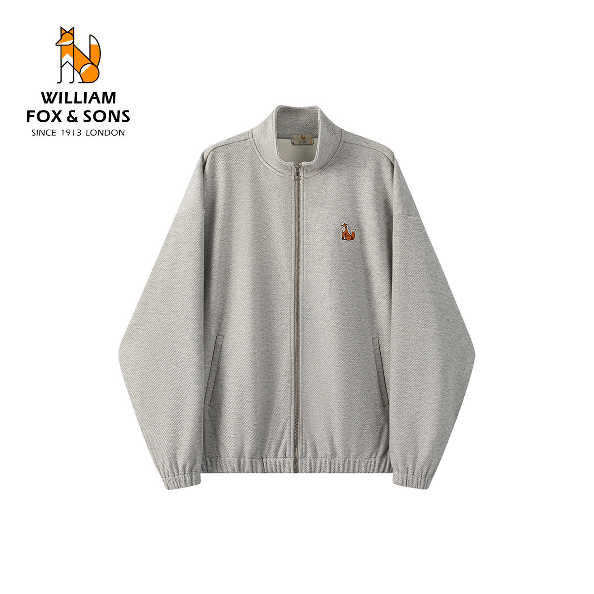 威廉福克斯男重磅斜纹肌理复合针织休闲春秋运动美式复古卫衣外套