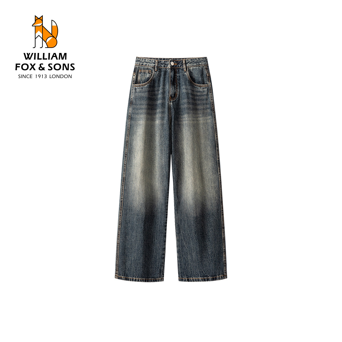威廉福克斯复古石磨牛仔裤