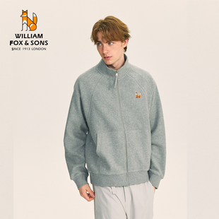 威廉福克斯秋季绒感复古毛圈针织插肩袖宽松休闲立领拉链卫衣外套