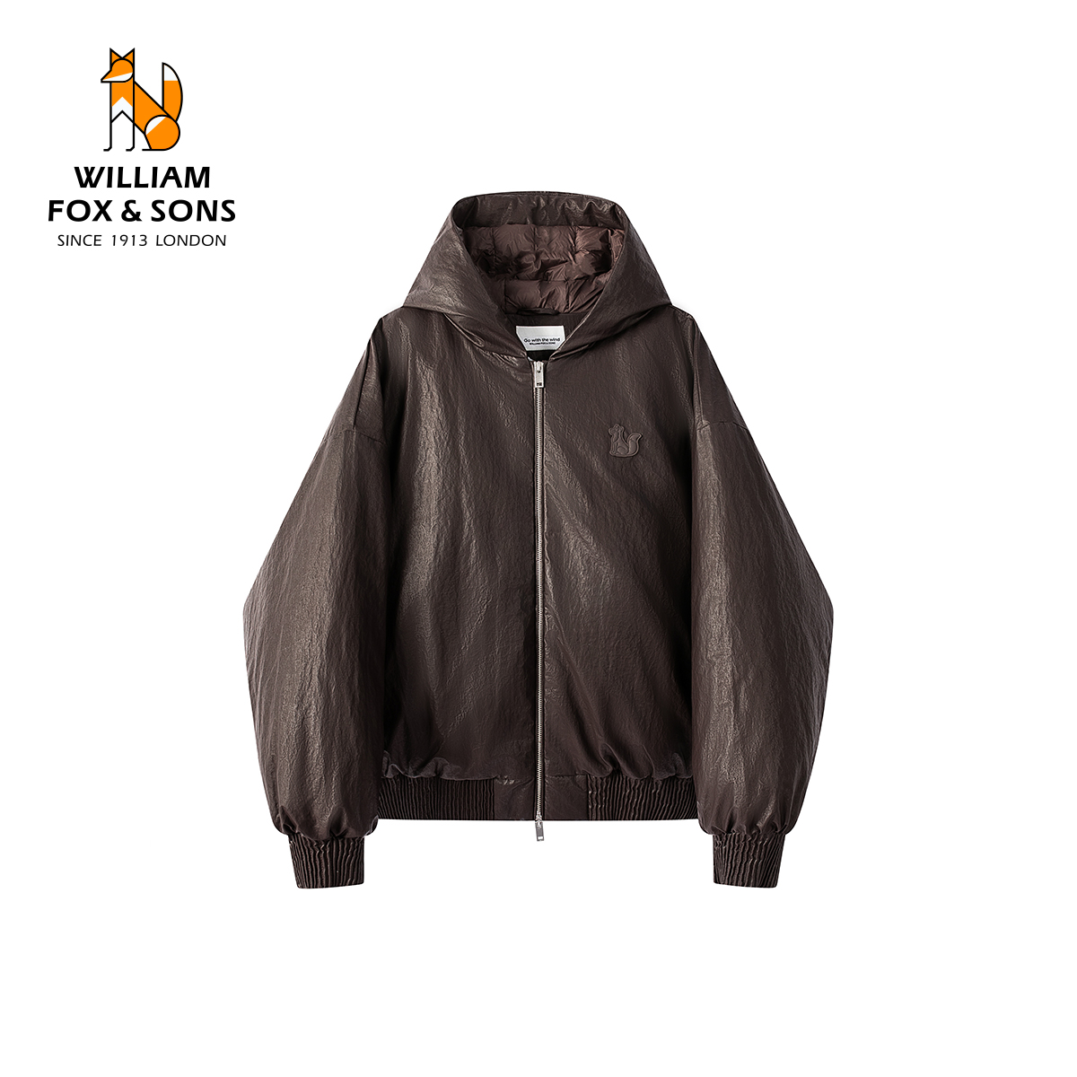 威廉福克斯PU连帽羽绒服
