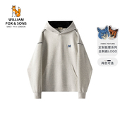 英国小狐狸春季 蓝狐狸刺绣破缝拼接设计亲肤空气层情侣连帽卫衣男