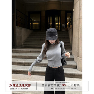 Yuyueer愉悦喻悦 圆领收腰长袖针织衫女秋冬休闲风显瘦百搭上衣