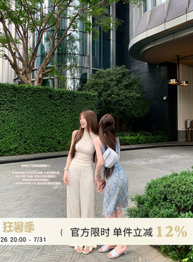 香槟色垂感直筒阔腿裤女夏季