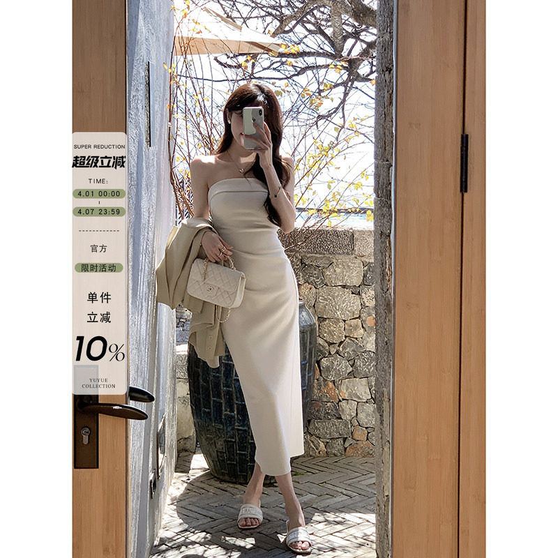 yuyuel 收腰抹胸白色连衣裙女夏季绝美性感法式气质吊带包臀裙