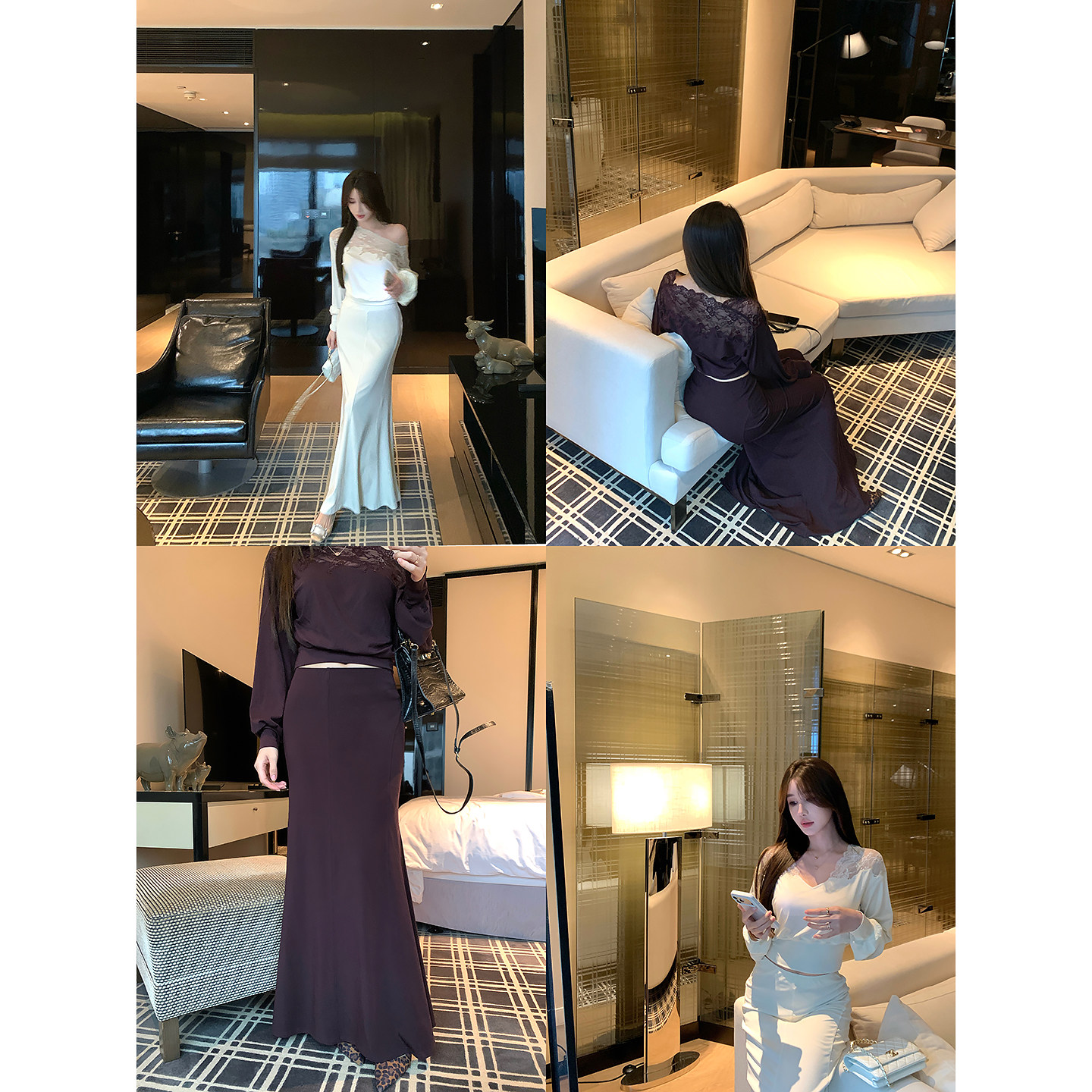 愉悦愉悦 莱赛尔蕾丝拼接V领短款T恤女春季性感包臀鱼尾长裙套装,女装/女士精品,毛针织衫,淘宝优惠券,粉丝福利购,淘宝优惠卷