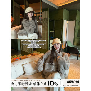 Yuyueer愉悦喻悦 拉链宽松保暖毛绒外套女秋冬休闲百搭环保皮草