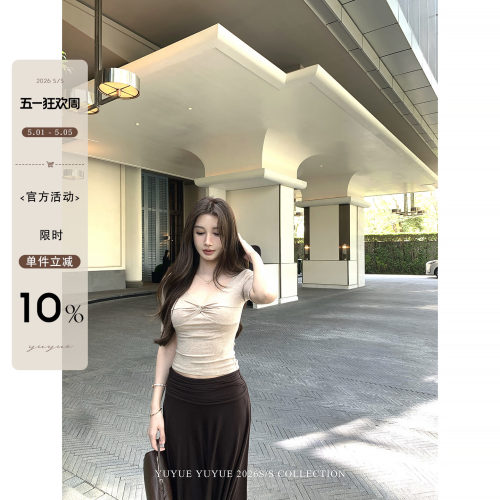 莱赛尔扭结V领半袖T恤女春夏