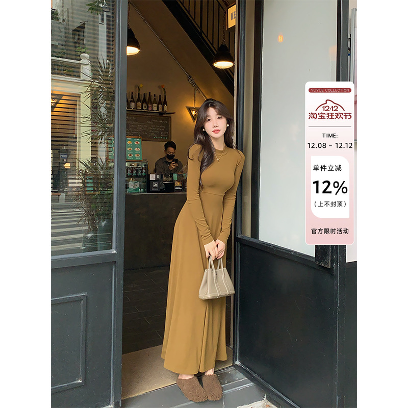 纯色半高领长袖内搭连衣裙女冬季