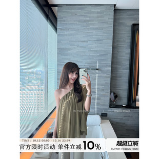 Yuyueer愉悦喻悦 斜肩不规则宽松雪纺衫女夏季高级感时尚百搭上衣