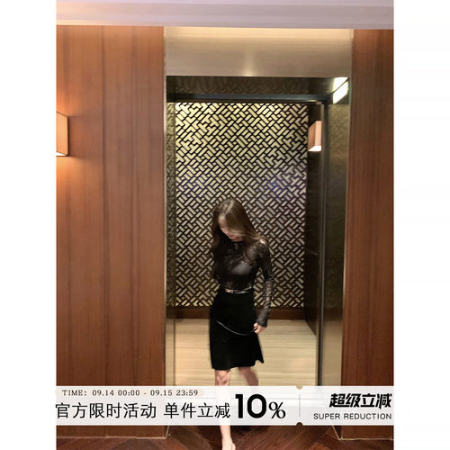 黑色丝绒a字半身裙女春季