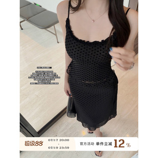 Yuyueer 黑色波点吊带背心直筒半裙女夏季韩版气质休闲修身套装