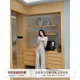 Yuyueer愉悦喻悦 立领拉链长袖短外套垂坠感阔腿微喇裤女秋季套装