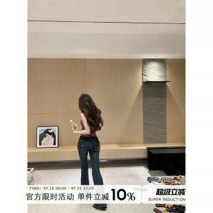 Yuyueer深蓝色低腰紧身微辣牛仔裤女春夏日常百搭修身版型长裤