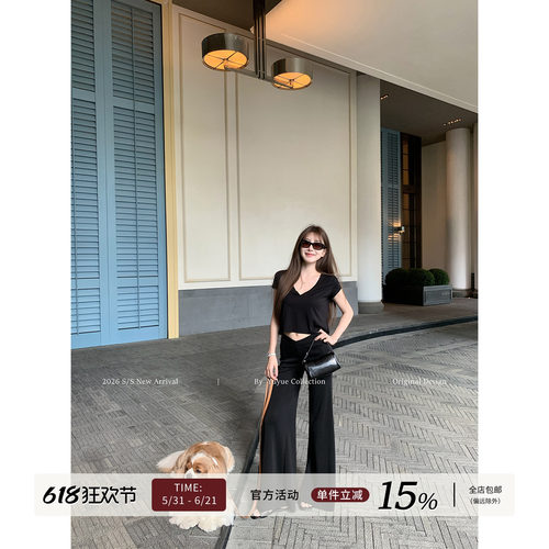 V领正肩短款T恤女夏季