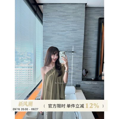 斜肩不规则宽松雪纺衫女夏季