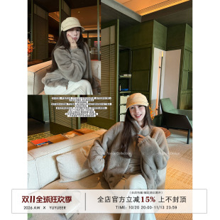 Yuyueer愉悦喻悦 拉链宽松保暖毛绒外套女秋冬休闲百搭环保皮草