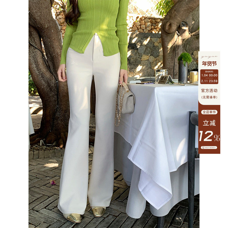 愉悦愉悦白色直筒微喇休闲裤女韩系高级气质弹力喇叭垂感西装长裤,女装/女士精品,休闲裤,淘宝优惠券,粉丝福利购,淘宝优惠卷