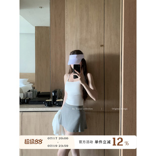 Yuyueer浅灰色高腰a字半裙女夏季运动休闲简约百搭防走光短款裙裤
