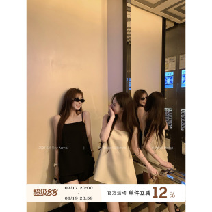Yuyueer 黑色方领无袖背心短裤套装女夏季韩版时尚休闲两件套
