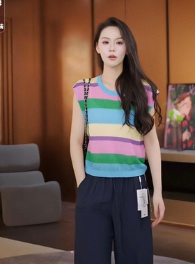 【大美唤粉丝专享】女士条纹无袖针织背心2819