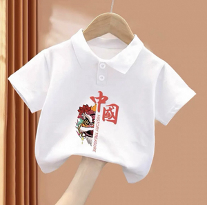 100%纯棉新款男女小童翻领时尚内搭儿童白色t恤国潮学生版POLO衫
