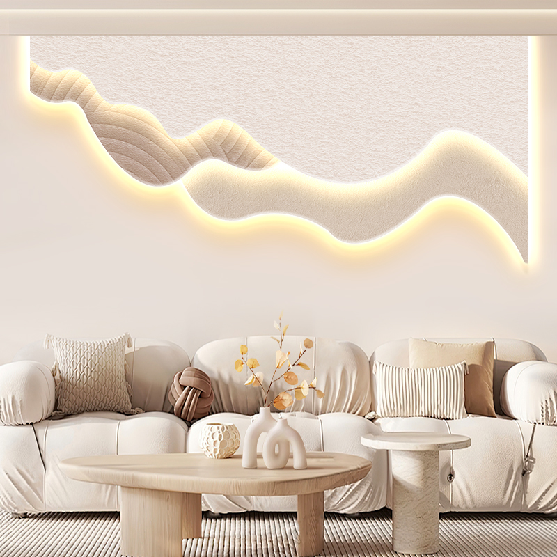 轻奢奶油风客厅装饰画 画温馨云朵沙发背景墙壁灯北欧床头治愈系