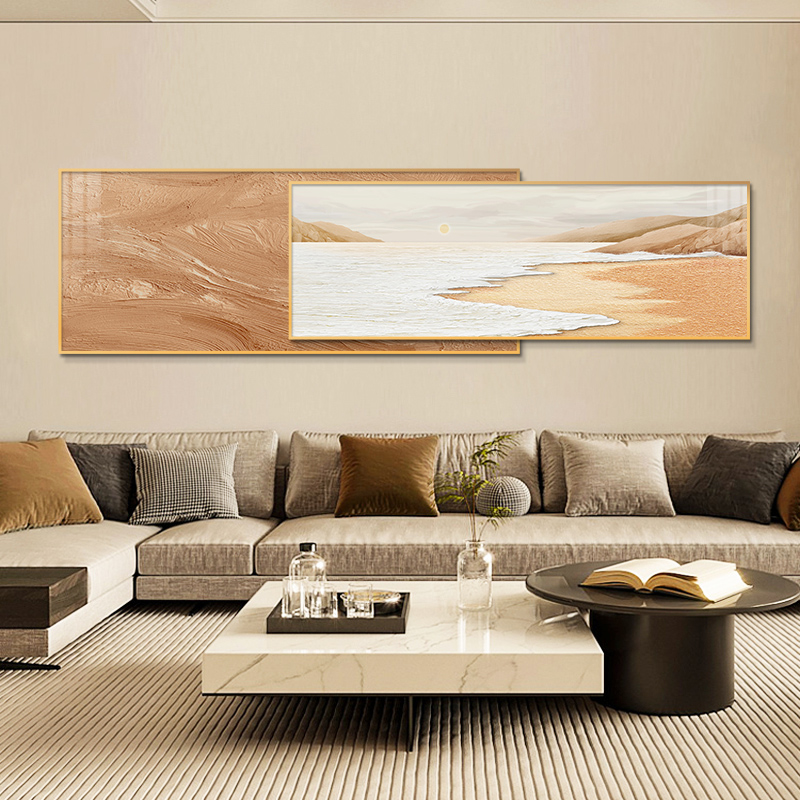 抽象肌理感海景客厅装饰画莫兰迪海滩沙发背景墙叠画简约山水挂画
