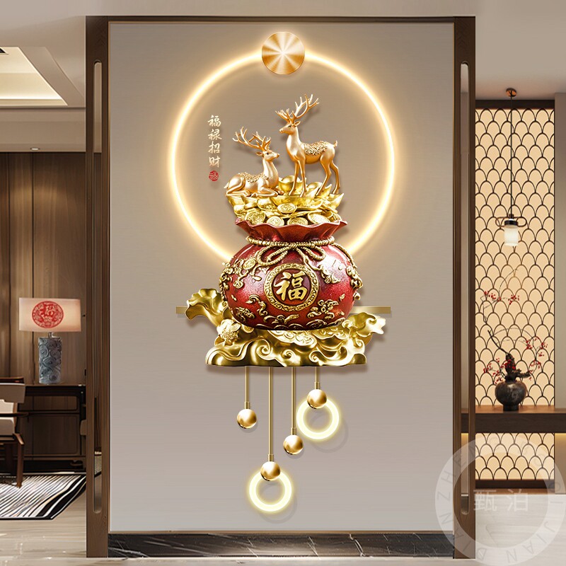 2025新款福鹿寓意好玄关装饰画轻奢高级感入户壁灯客厅背景墙挂画