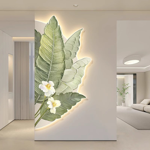 北欧原木风入户玄关装饰画 画小清新绿植走廊过道壁灯客厅背景墙
