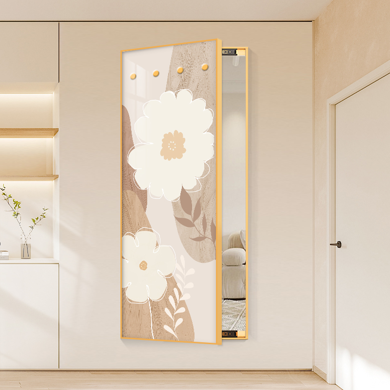 奶油风莫兰迪隐藏式全身镜可翻开关闭暗藏玄关镜子客厅穿衣试衣镜