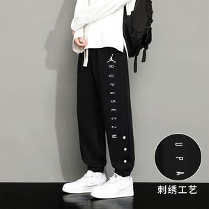 KXEK运动裤男士秋冬潮流棉质束脚卫裤青少年加绒宽松休闲长裤子