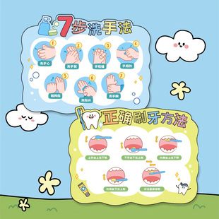 七步洗手法墙贴幼儿园 标识牌洗手七步法步骤可爱贴纸卫生所儿童医院亚克力图贴7步洗手提示贴诊所七部法贴牌