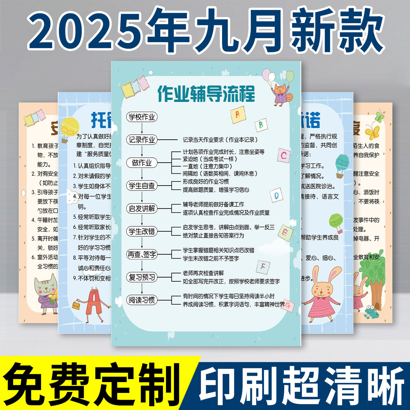 托管班管理制度幼儿园工作规程教室形象墙面规章制度装饰文化墙贴纸海报广告牌培训中心标识牌子消防安全厨房