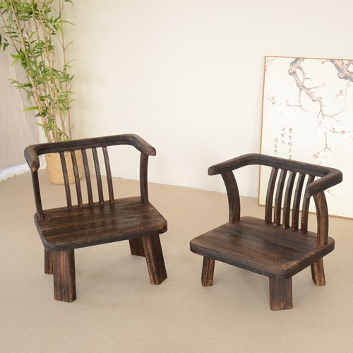 实木小椅子庭院休闲喝茶桌椅阳台矮脚靠背椅家用圈椅中式复古椅子