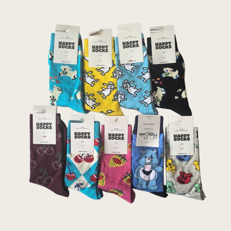 happysocks新款女士潮牌中筒袜四季纯棉瑞典百搭个性欧美简约袜子