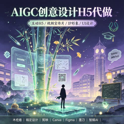 AIGC/木疙瘩H5/视频宣传片/IP形象/产品设计/AI代做/UIUX设计制作
