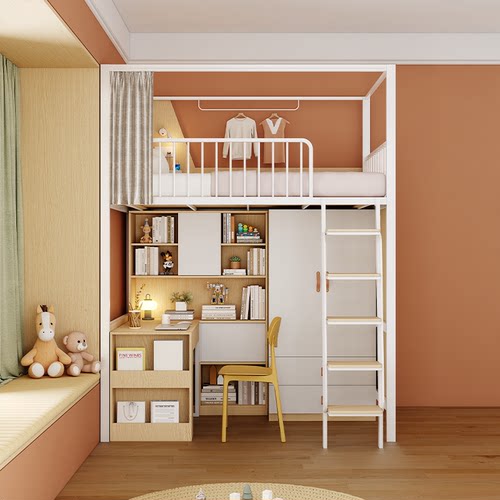 小户型儿童上床下书桌组合多功能家用成人上下高低床爬梯款定制