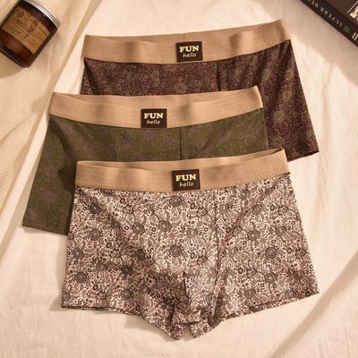 古典花印男士内裤纯棉平角裤男生