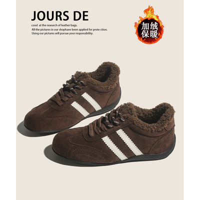 牛皮学生复古德训鞋女冬季真皮加绒保暖雪地毛毛阿甘休闲运动棉鞋