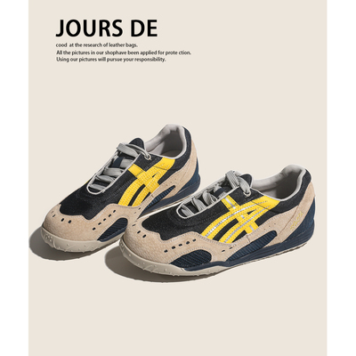 真皮复古透气德训鞋女2026新款超火百搭拼色休闲运动鞋平底阿甘鞋