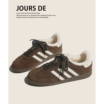 真皮复古加绒保暖内增高德训鞋女2025新款冬季羊羔毛运动阿甘棉鞋