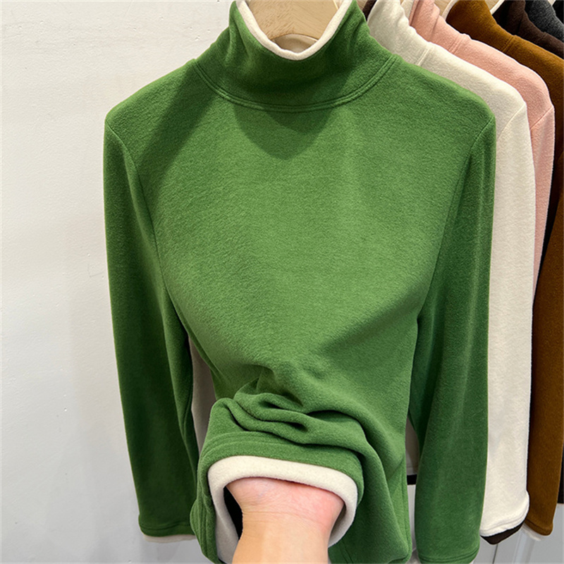 秋冬季拼色假两件双面磨毛长袖T恤女2025新款打底衫上衣1215n