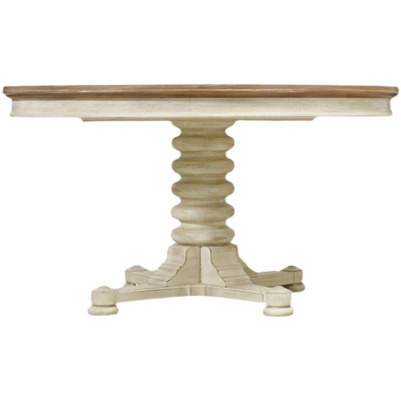 法式美式实木餐桌餐椅酒柜别墅奢华圆形做旧罗马柱框架餐厅餐桌椅