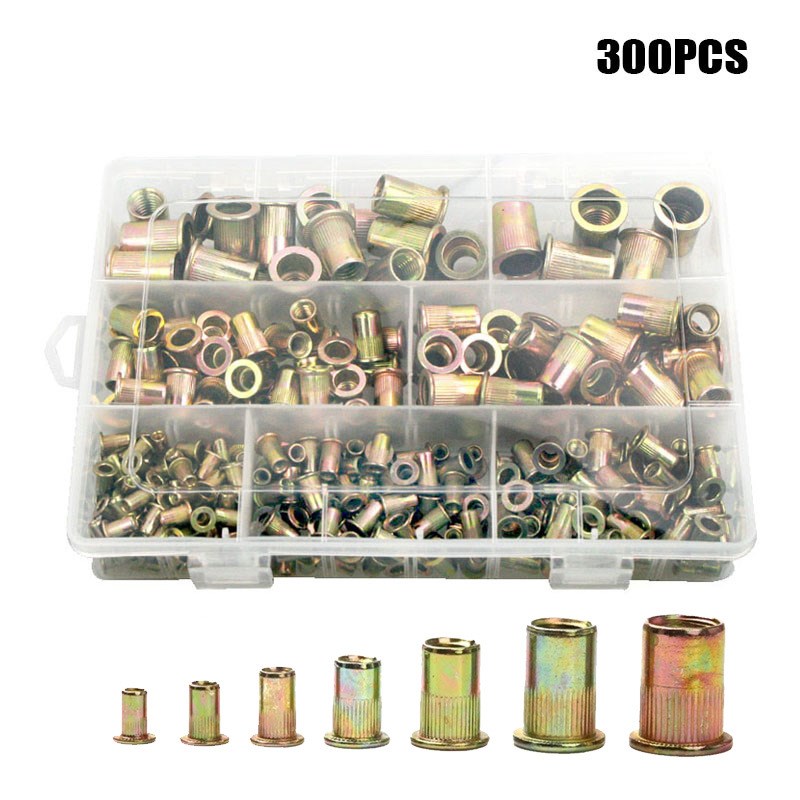 300pcs/set 镀彩锌竖纹拉铆螺母 盒装 工厂货源 M3/4/5/6/8/10/12