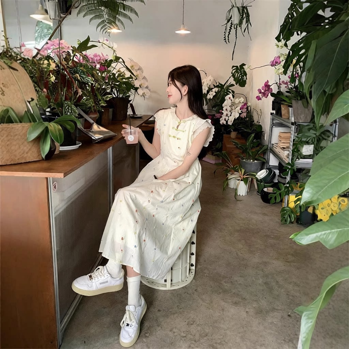 新中式碎花收腰连衣裙