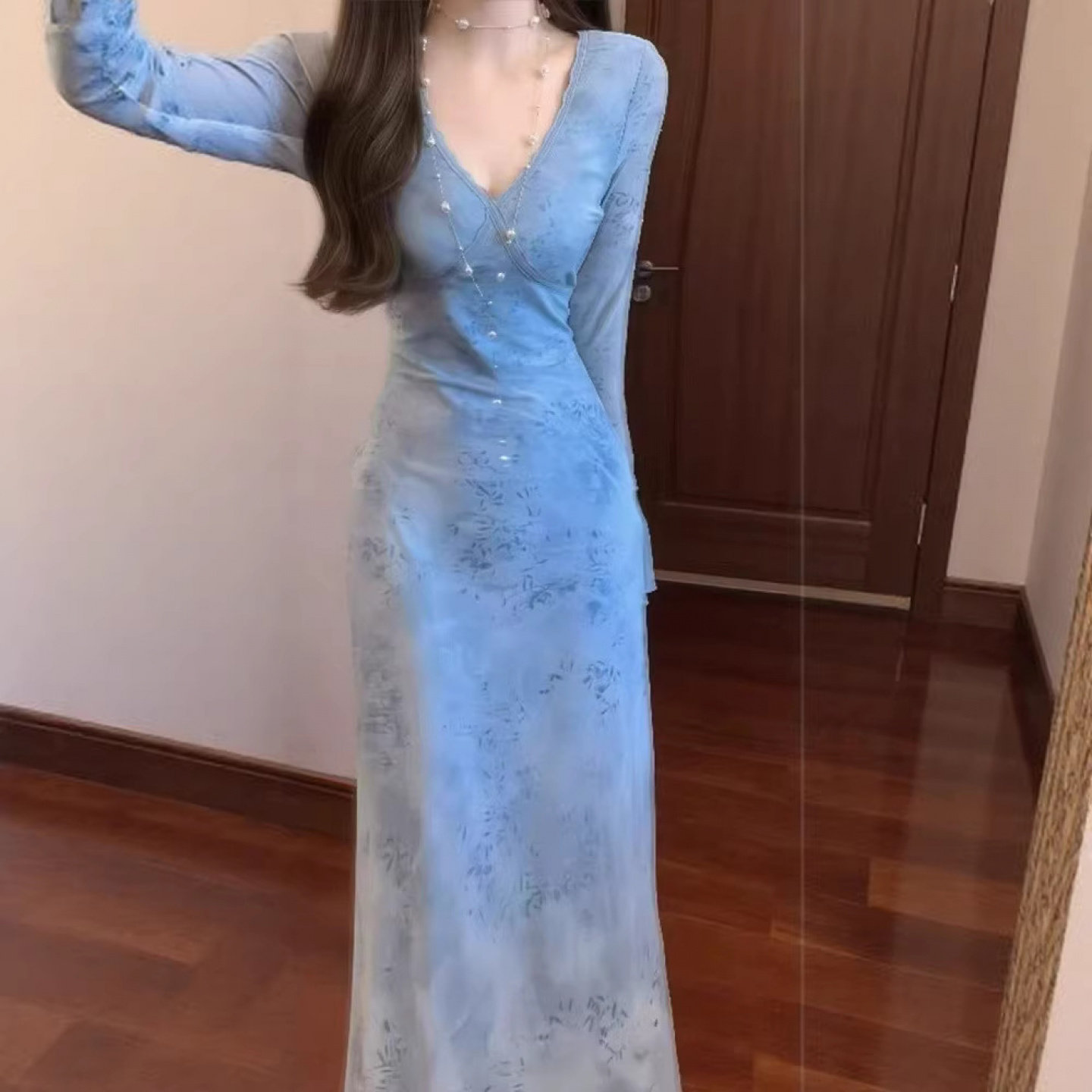初春法式扎染蓝日落裙