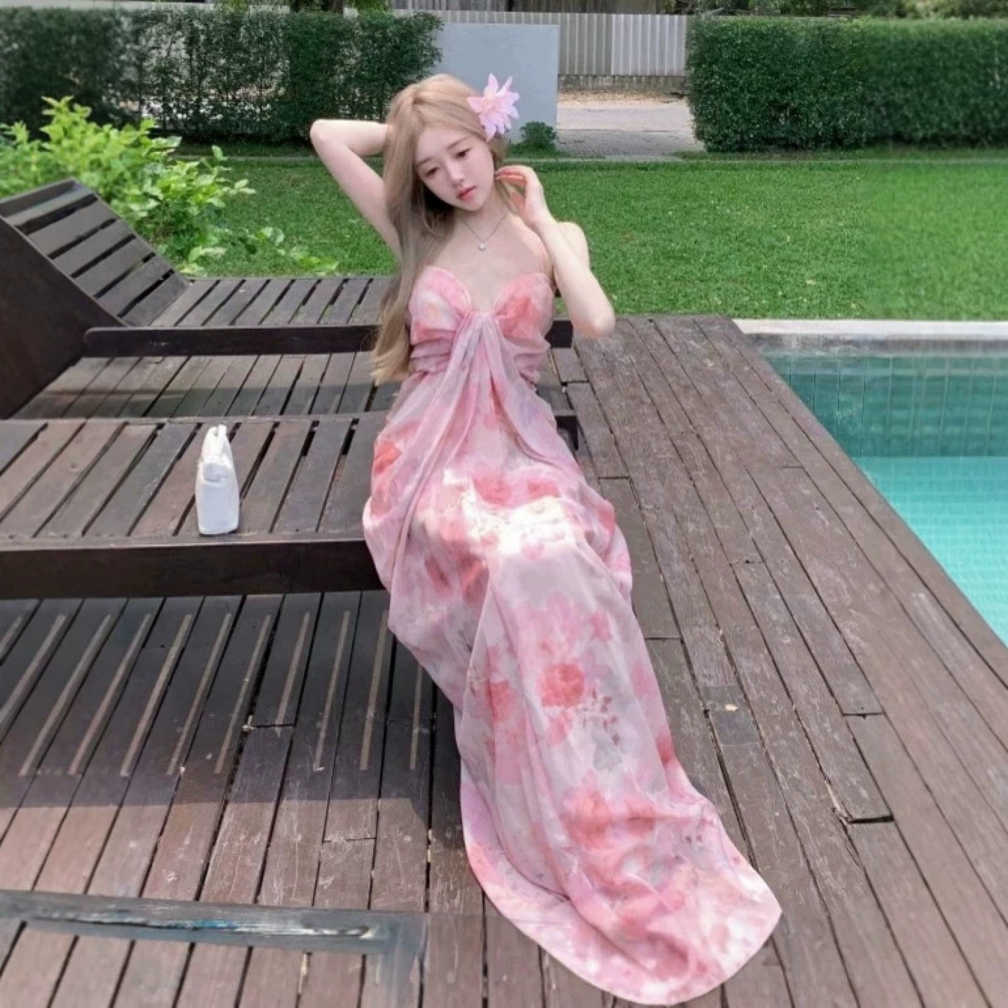法式绿色印花海岛裙61