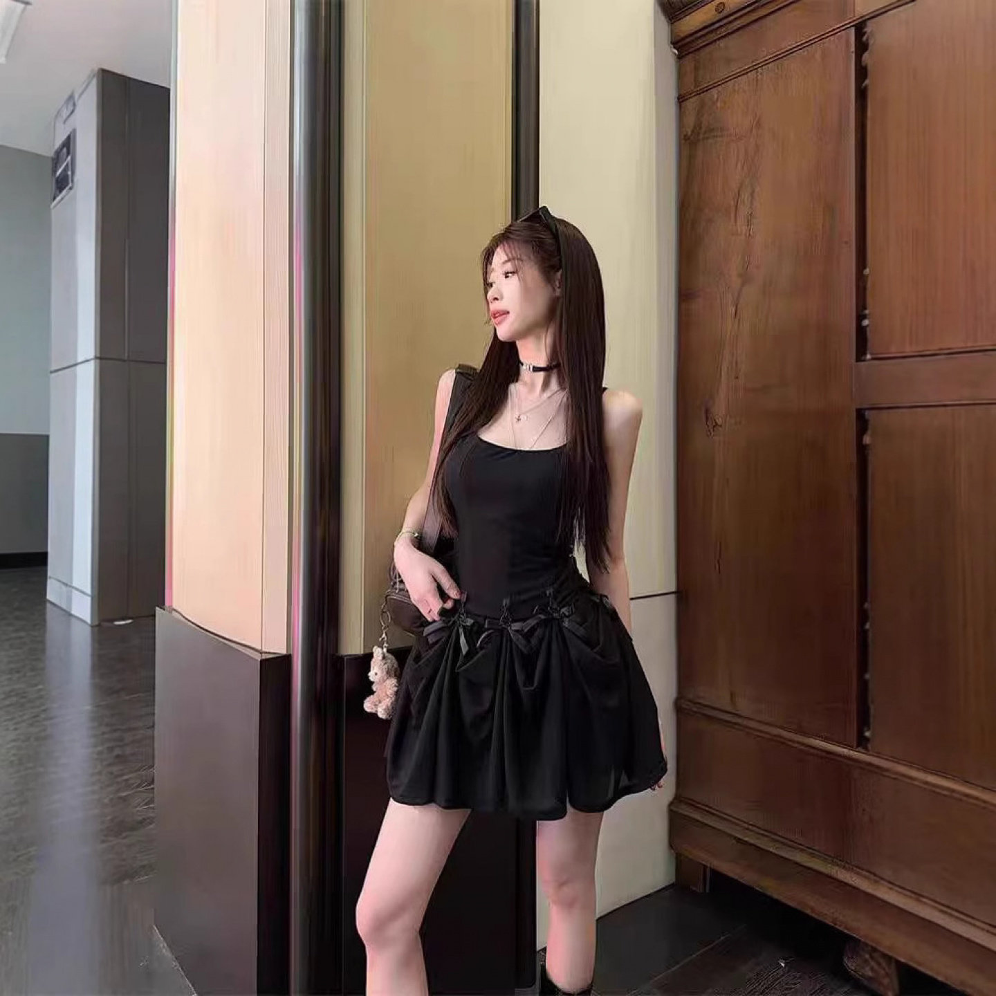 蝴蝶结显瘦两穿吊带长裙